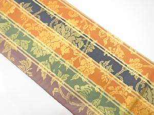 縞に花唐草模様織り出し　全通袋帯